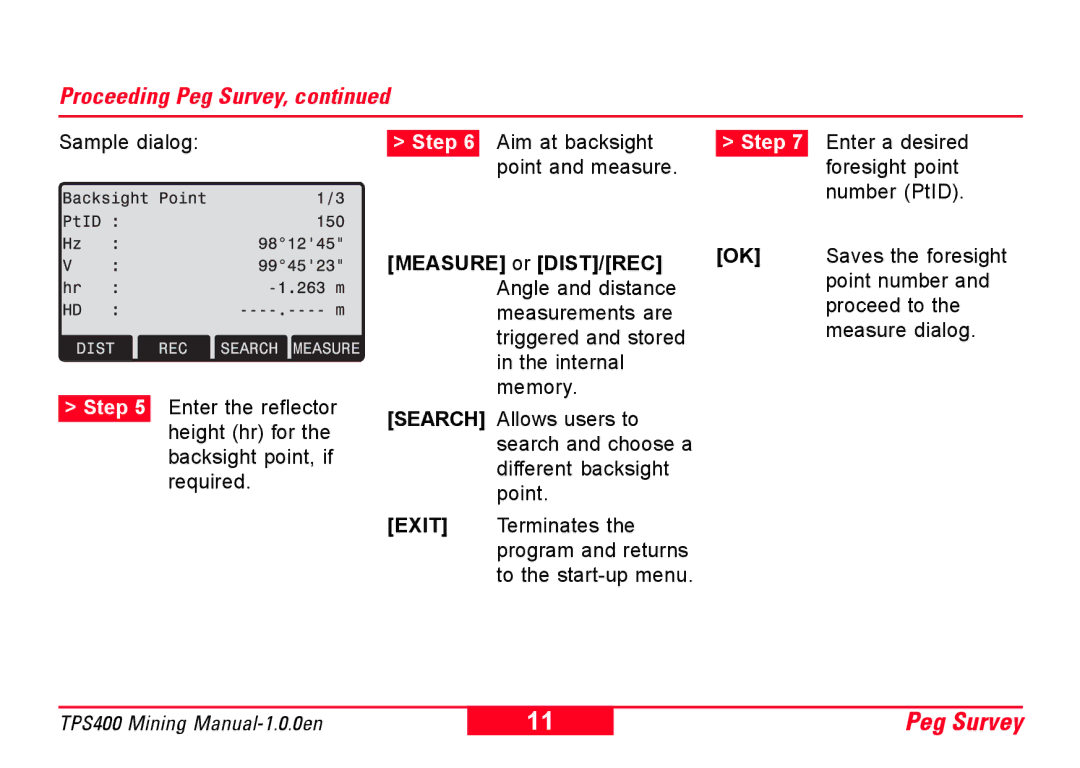 Leica TPS400 user manual Measure or DIST/REC, Exit 