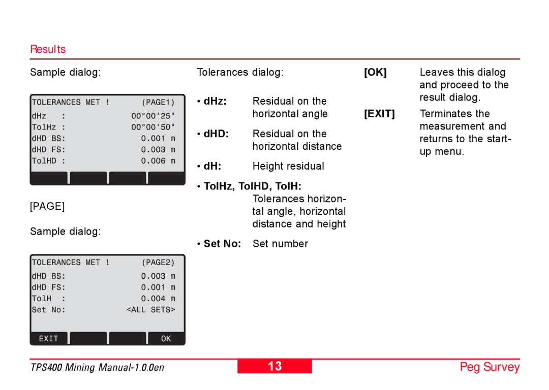 Leica TPS400 user manual Results, DHz, Dhd 