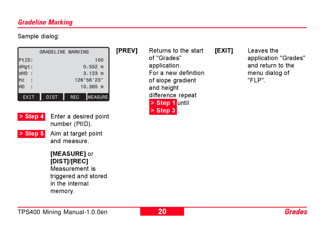 Leica TPS400 user manual Gradeline Marking 