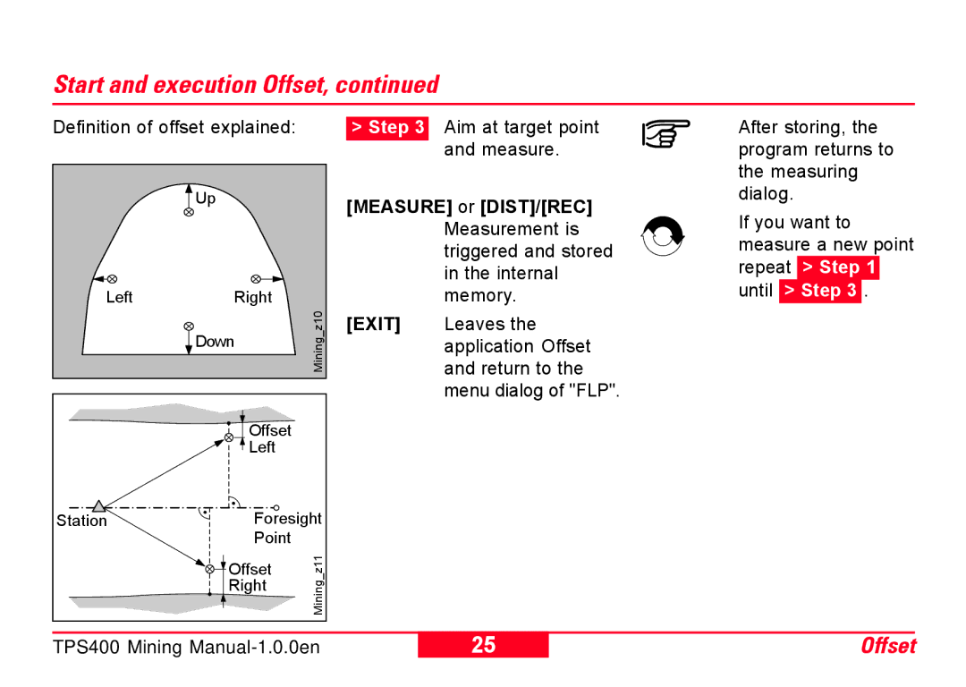 Leica TPS400 user manual Start and execution Offset, Measure or DIST/REC 