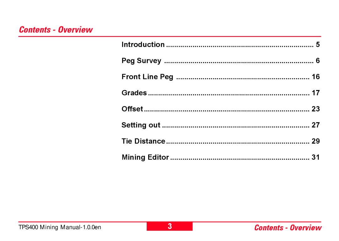 Leica TPS400 user manual Contents Overview 