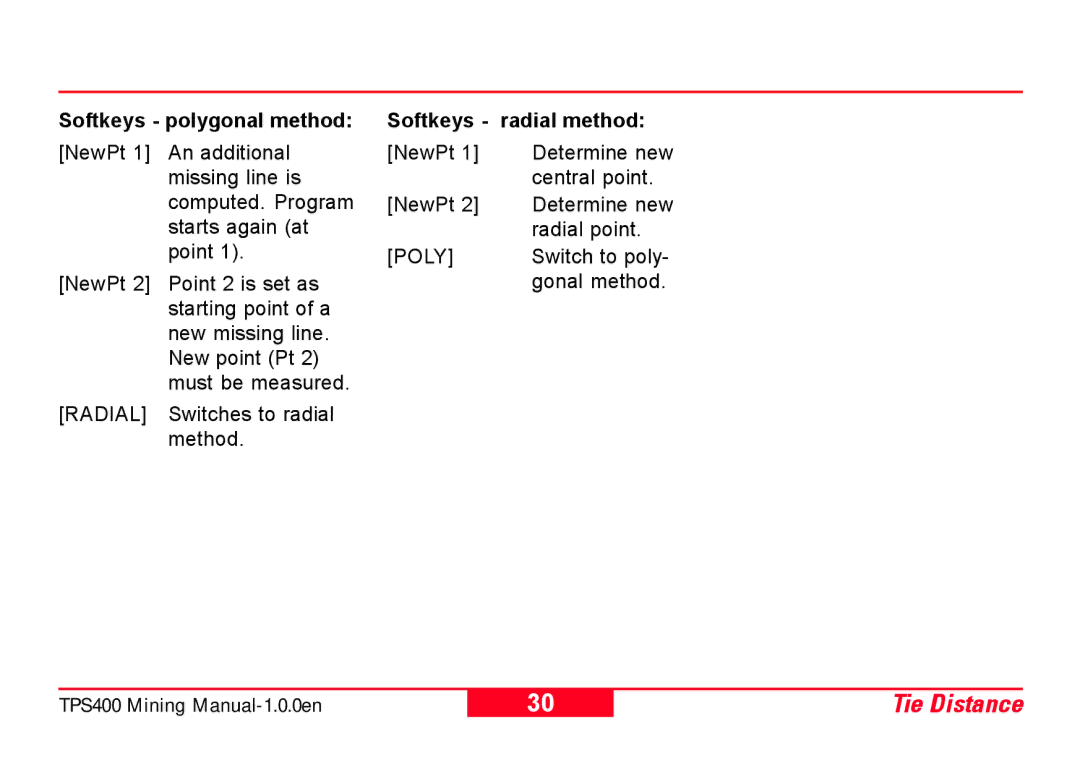 Leica TPS400 user manual Softkeys polygonal method, Softkeys radial method 