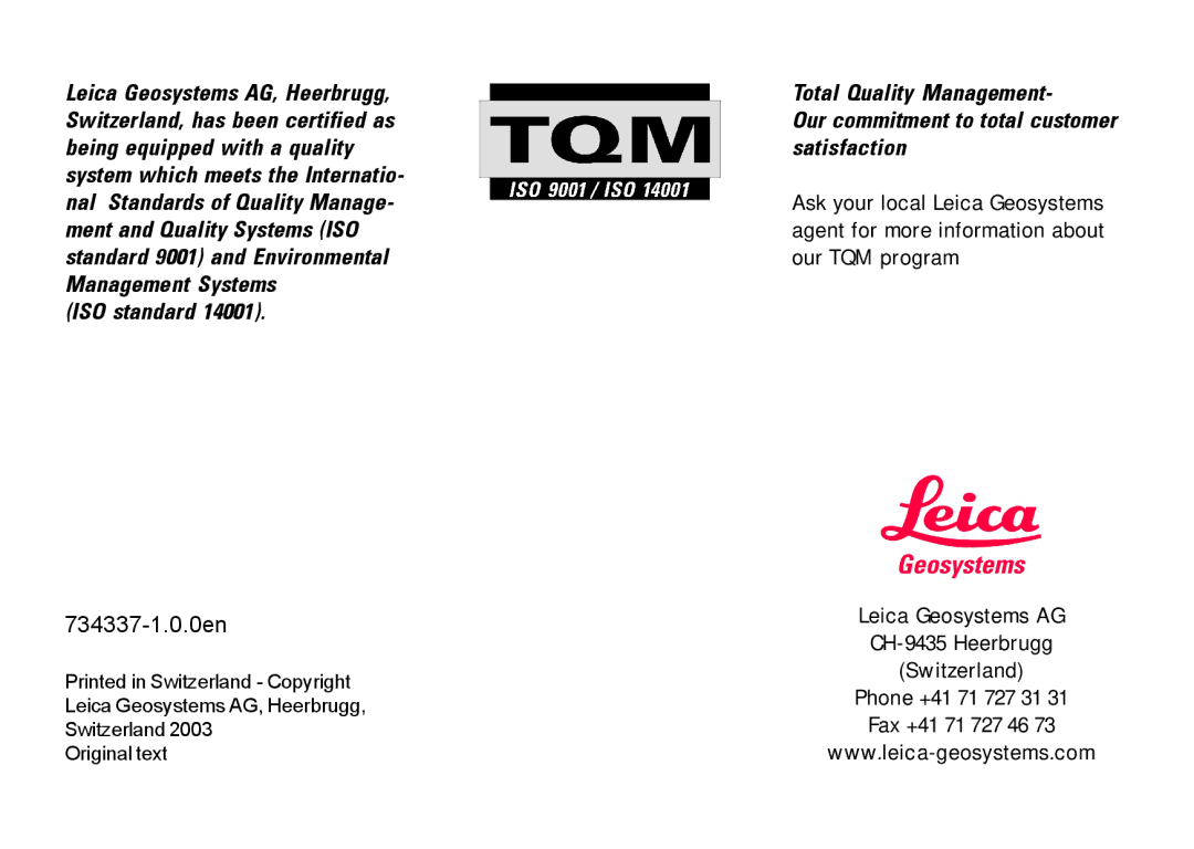 Leica TPS400 user manual ISO standard 