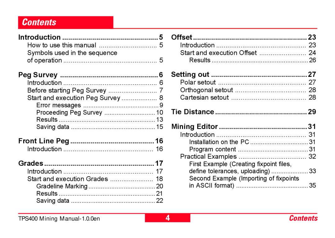 Leica TPS400 user manual Contents 