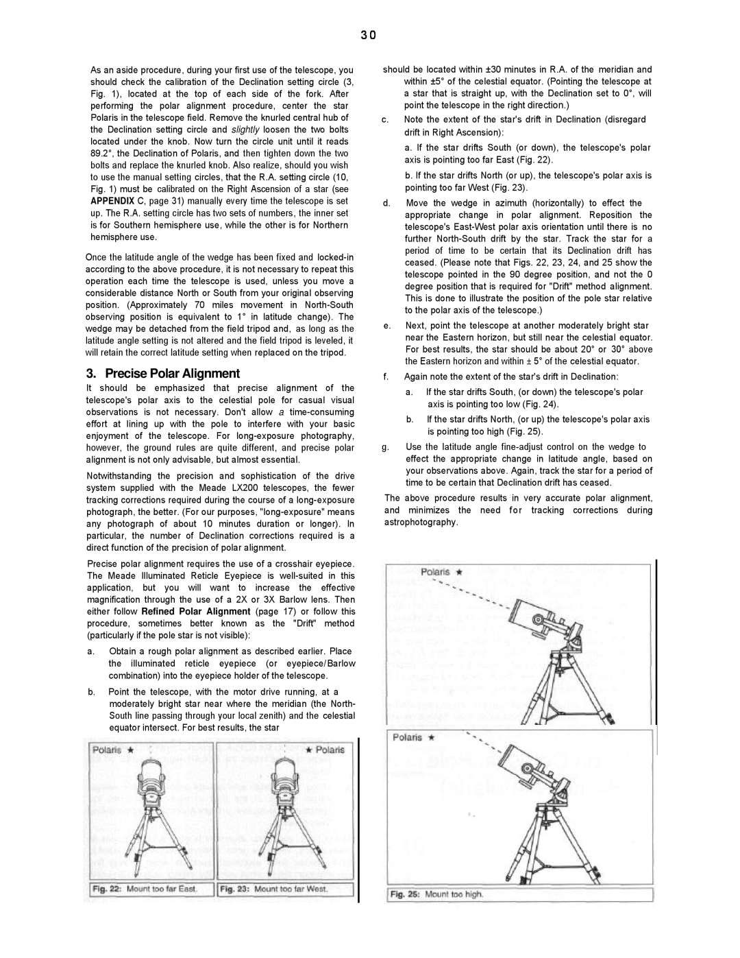 Leisure Time LX20 instruction manual Precise Polar Alignment 