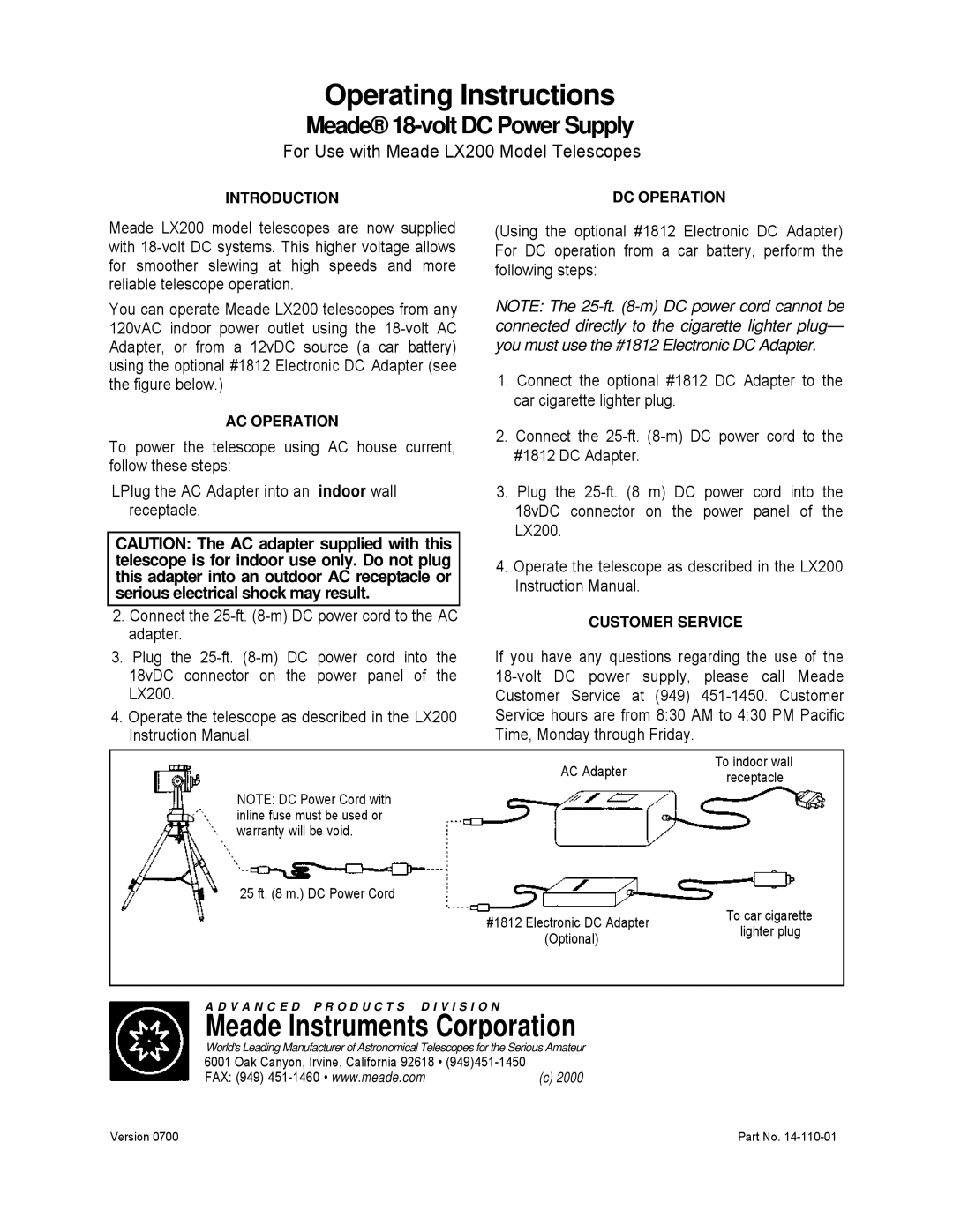 Leisure Time LX20 instruction manual Introduction DC Operation, AC Operation, Customer Service 