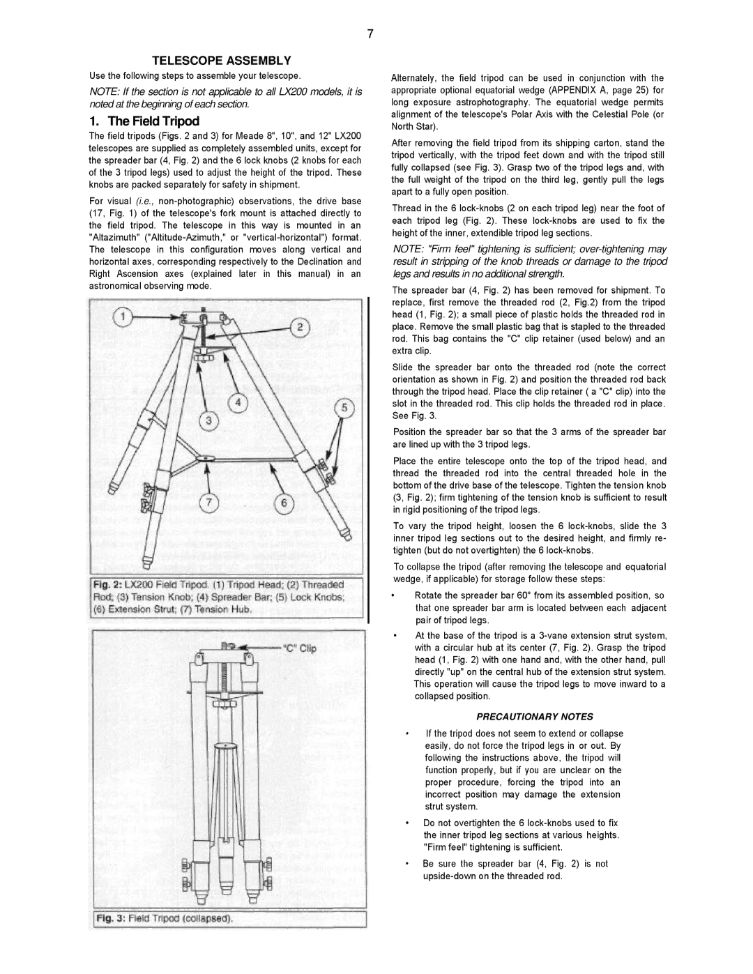 Leisure Time LX20 instruction manual Field Tripod, Telescope Assembly, Use the following steps to assemble your telescope 