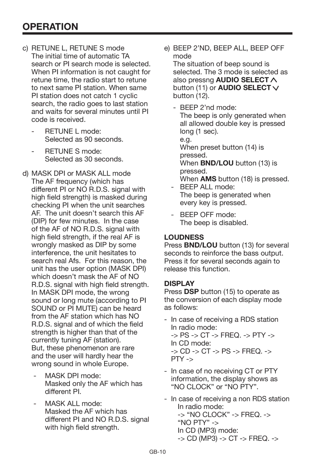 Lenco Marine CS-1004 owner manual Loudness, Display 