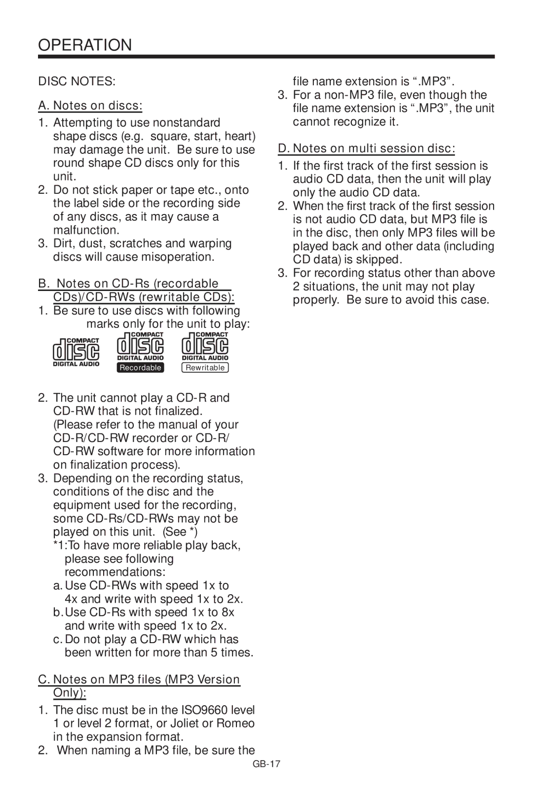 Lenco Marine CS-1004 owner manual Disc Notes 