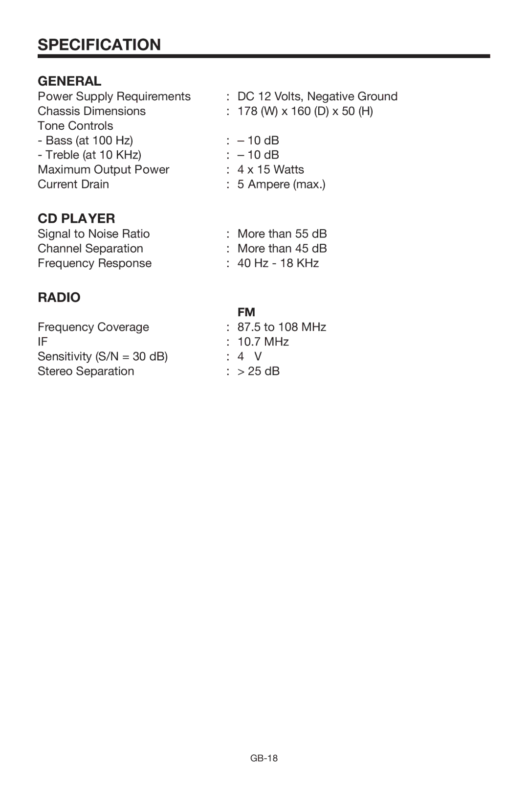 Lenco Marine CS-1004 owner manual Specification, General, CD Player, Radio 