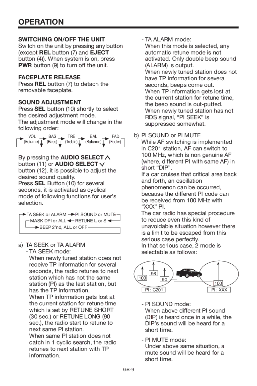 Lenco Marine CS-1004 owner manual Faceplate Release, Sound Adjustment 