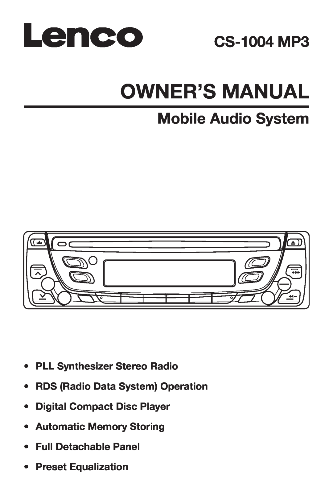 Lenco Marine CS-1004 owner manual PLL Synthesizer Stereo Radio, RDS Radio Data System Operation, Preset Equalization 