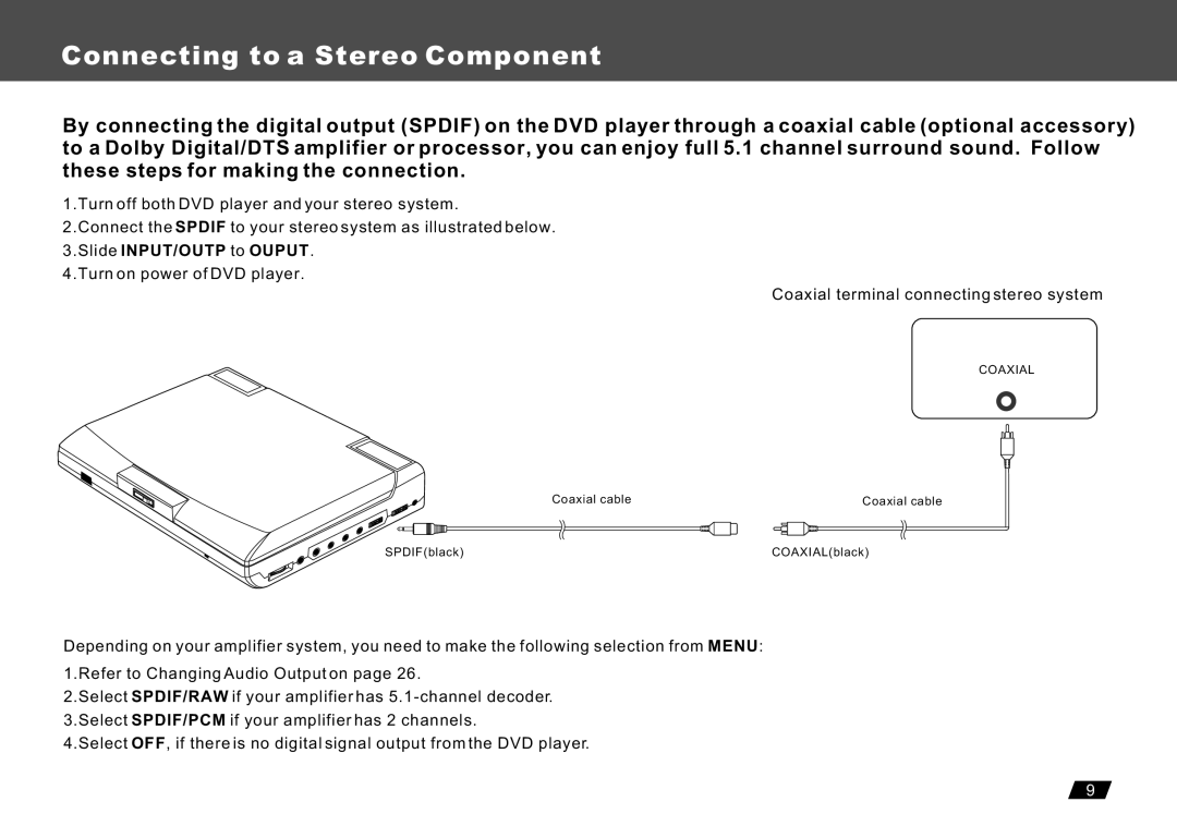 Lenco Marine DVP-722 owner manual Connecting to a Stereo Component 