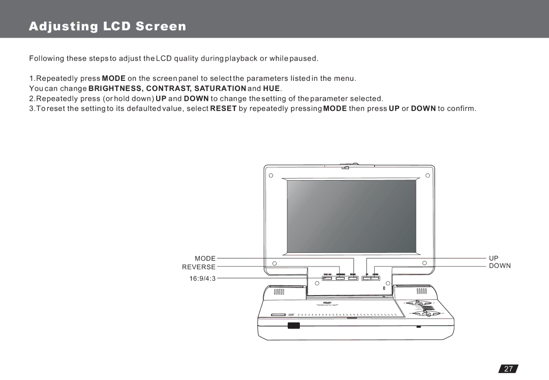 Lenco Marine DVP-722 owner manual Adjusting LCD Screen 