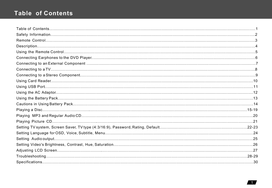 Lenco Marine DVP-722 owner manual Table of Contents 