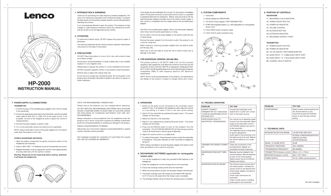 Lenco Marine HP-2000 instruction manual Introduction & Warnings, System Components Position of Controls, Precautions 