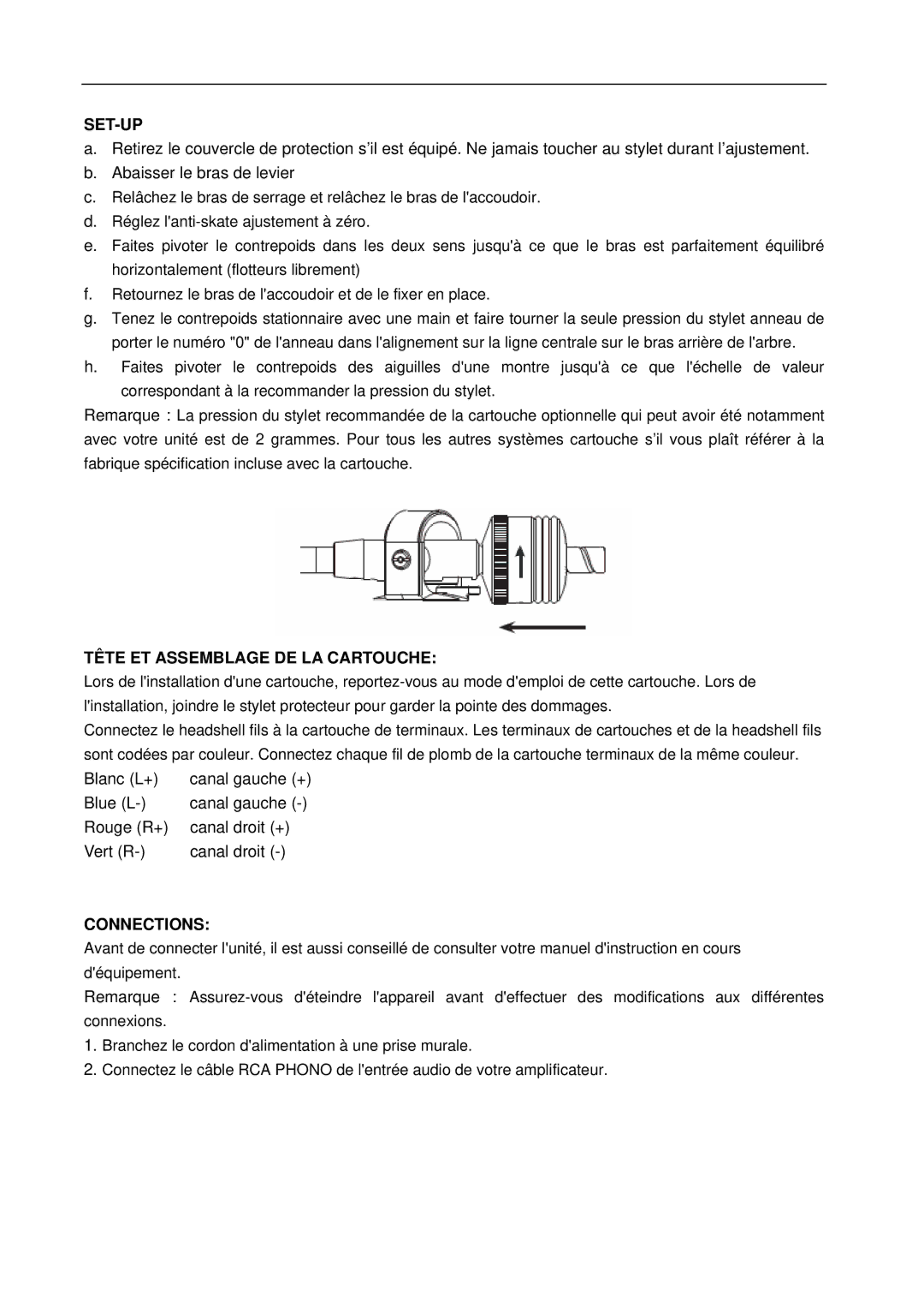 Lenco Marine L-80 USB user manual Set-Up, Tête ET Assemblage DE LA Cartouche 