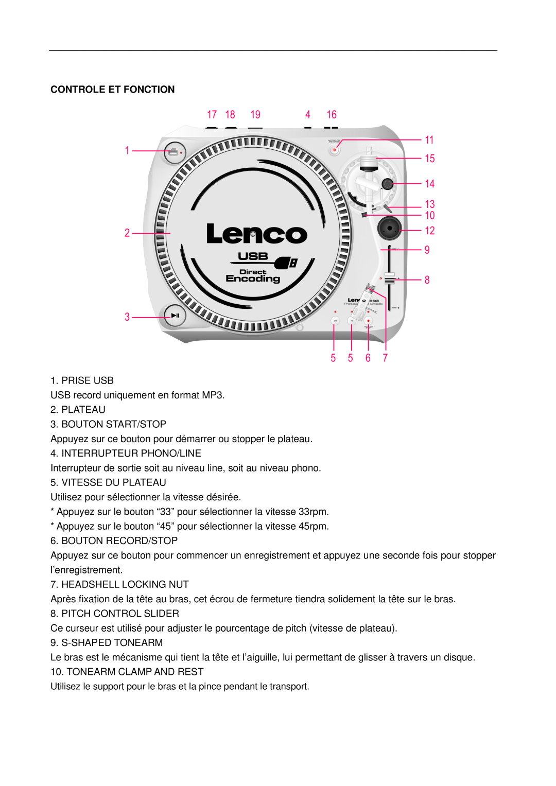 Lenco Marine L-80 USB user manual Controle Et Fonction 