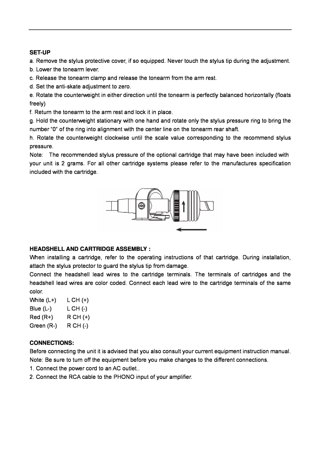Lenco Marine L-80 USB user manual Set-Up, Headshell And Cartridge Assembly, Connections 