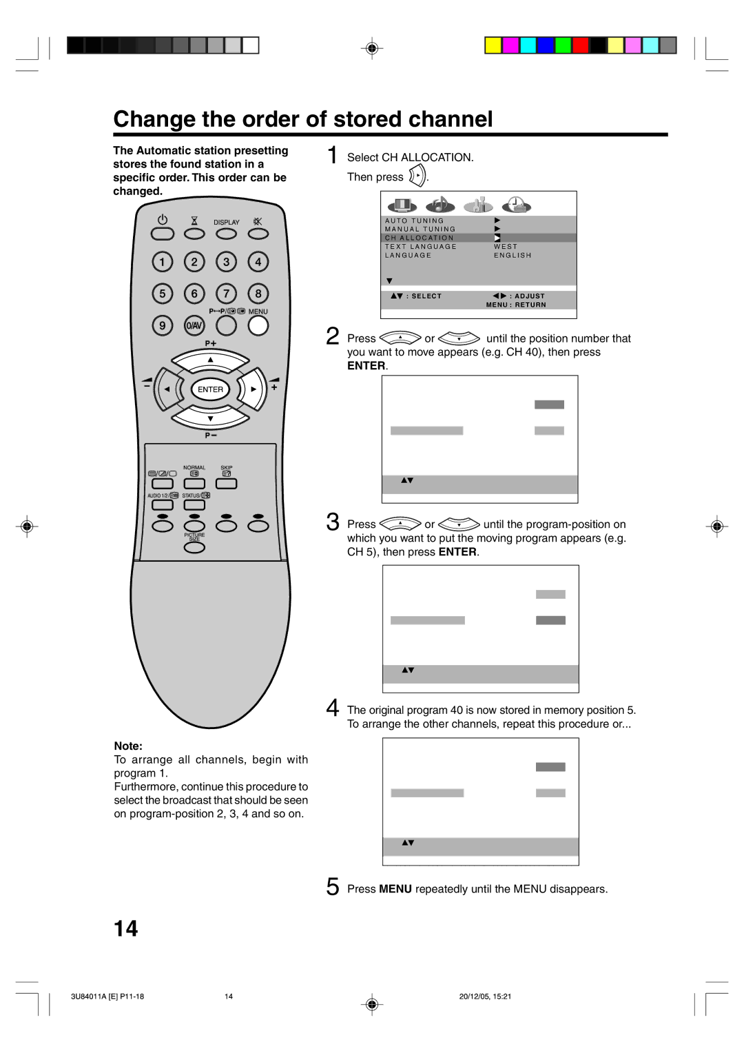 Lenco Marine PL 4201 operating instructions Change the order of stored channel 