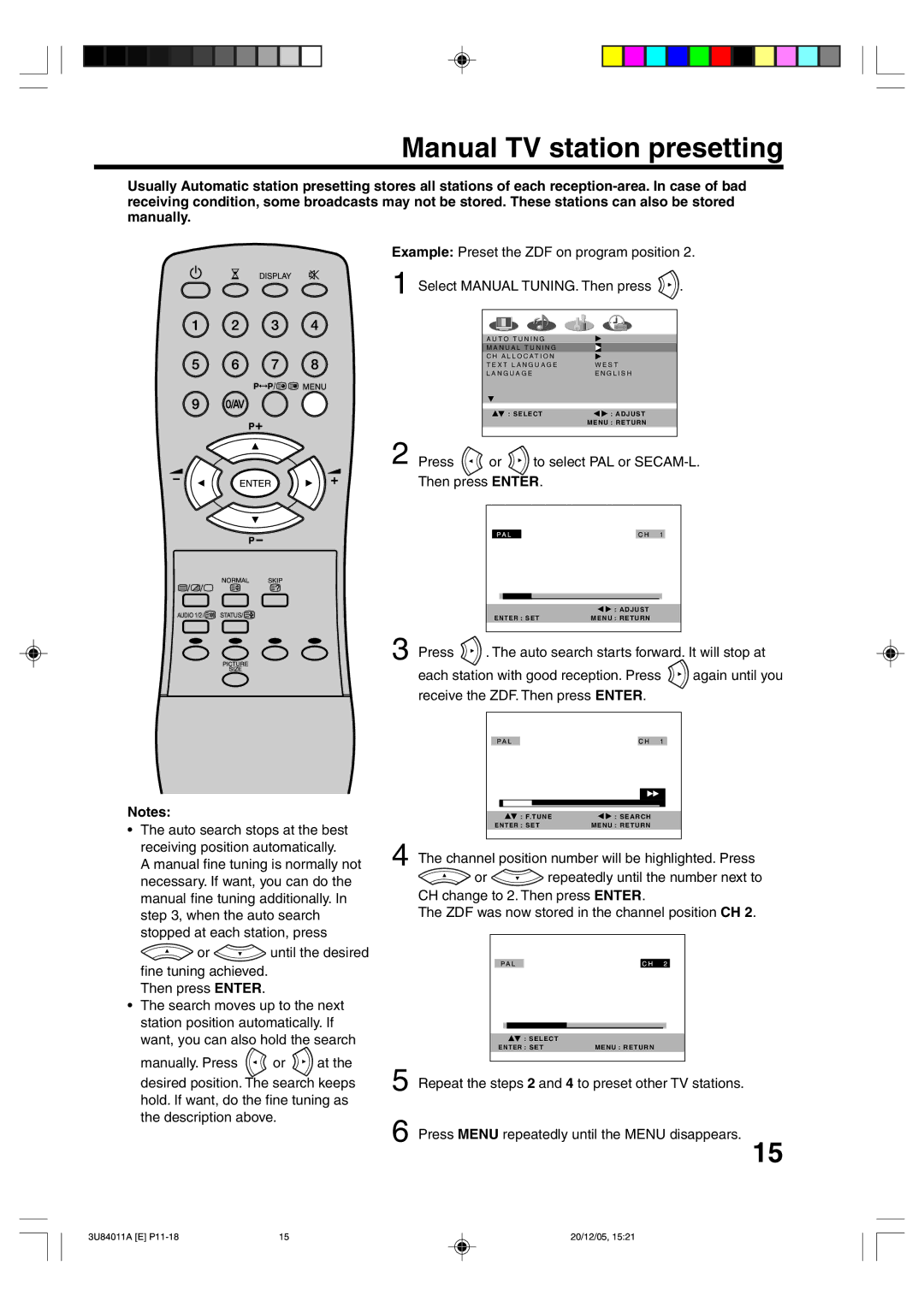 Lenco Marine PL 4201 operating instructions Manual TV station presetting, Press To select PAL or SECAM-L Then press Enter 