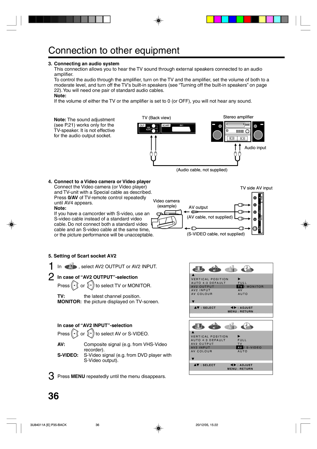 Lenco Marine PL 4201 Connection to other equipment, Connecting an audio system, Connect to a Video camera or Video player 