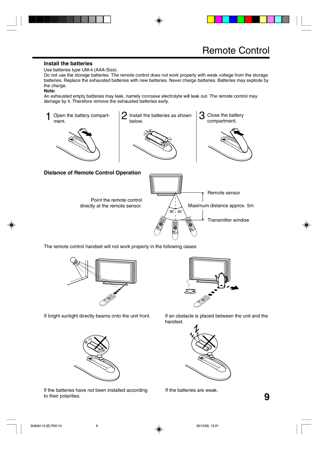 Lenco Marine PL 4201 operating instructions Install the batteries, Distance of Remote Control Operation 