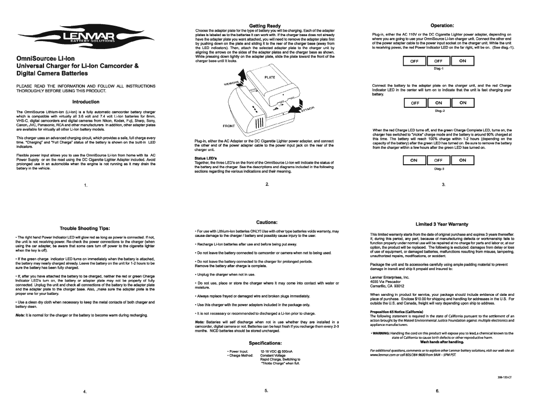 Lenmar Enterprises Digital Camera Battery manual 