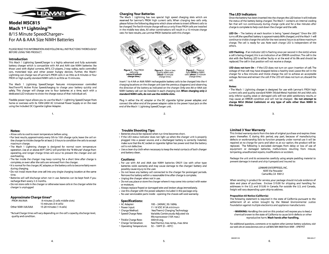 Lenmar Enterprises MSC815 manual 