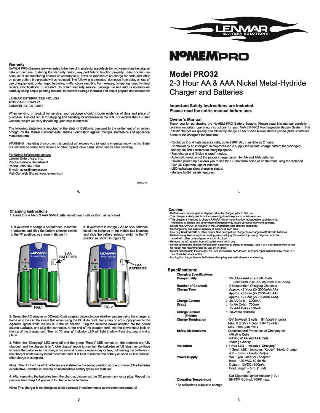 Lenmar Enterprises PRO-32 manual 