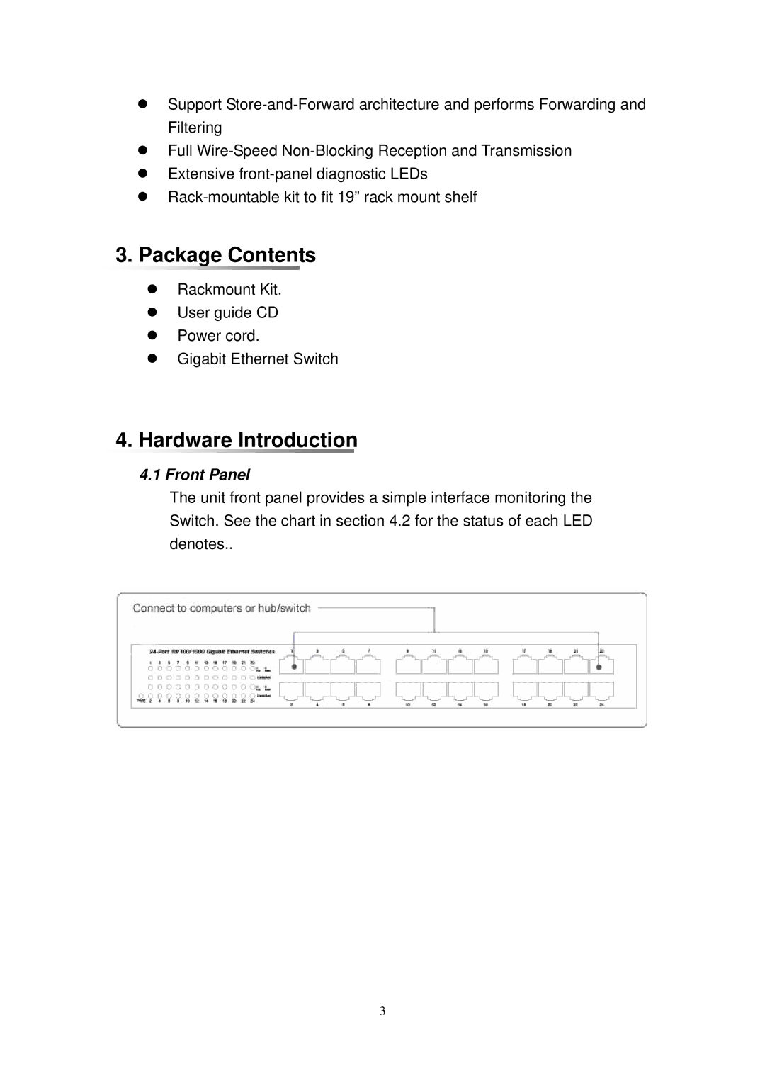 Lennox Hearth 1000BASE-T manual Package Contents, Hardware Introduction, Front Panel 