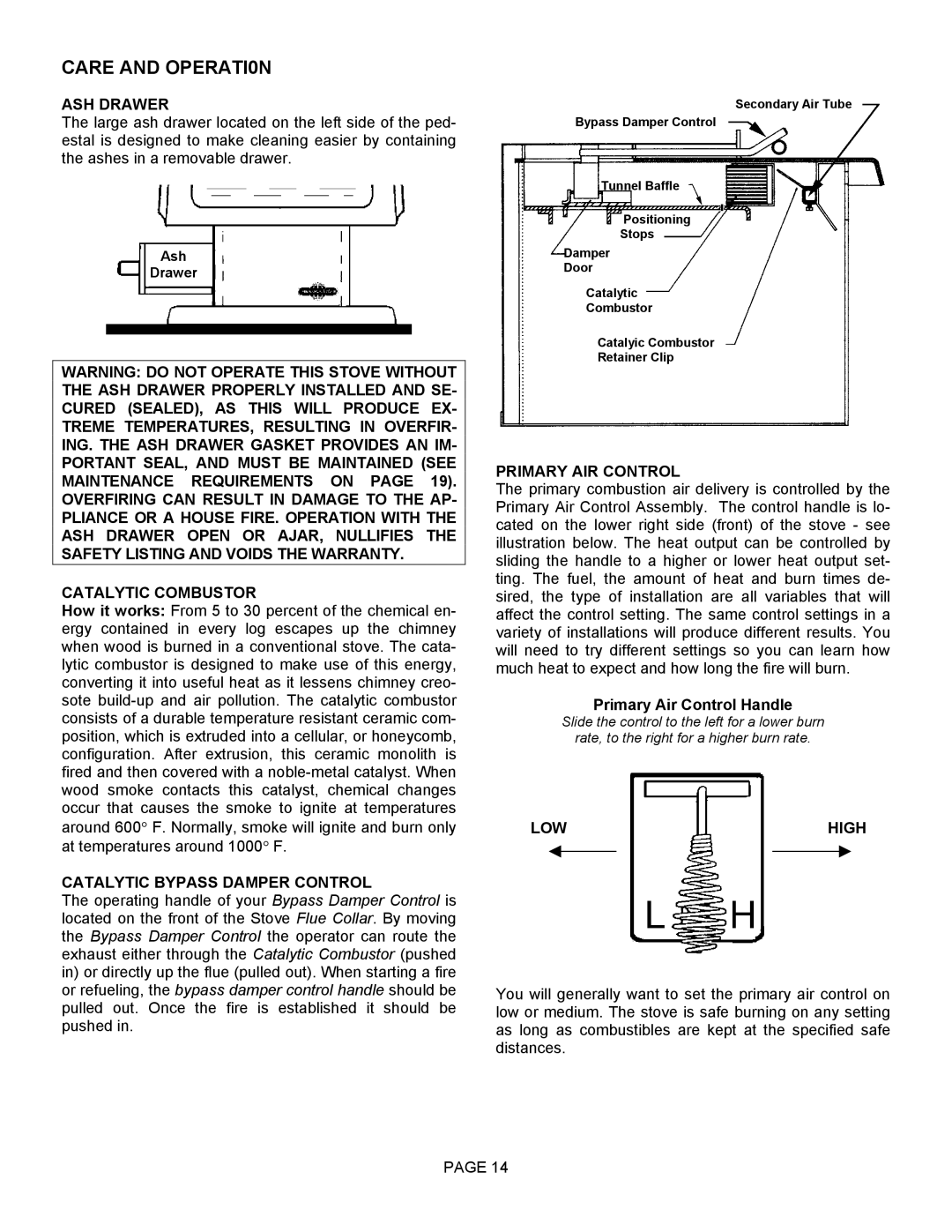 Lennox Hearth 1003C operation manual Care and OPERATI0N 