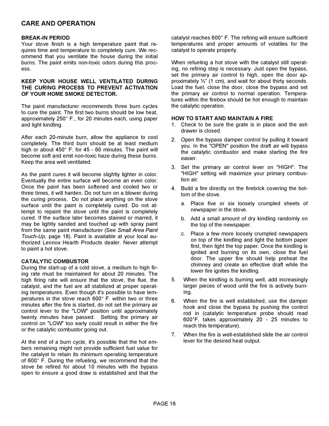 Lennox Hearth 1003C operation manual BREAK-IN Period, HOW to Start and Maintain a Fire 