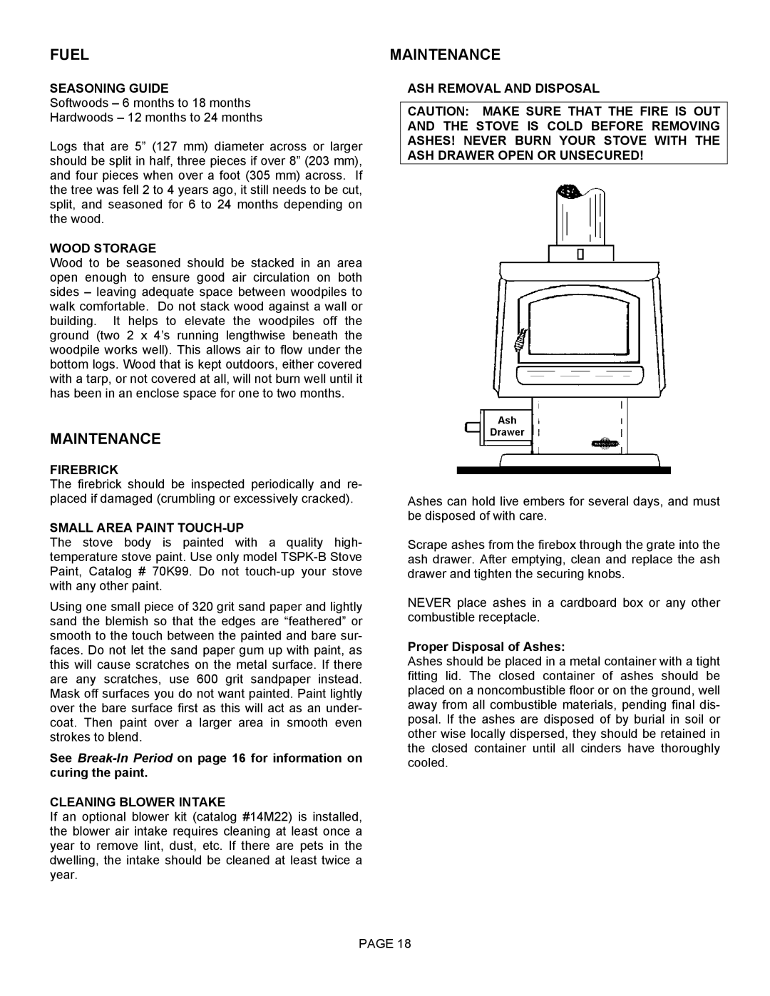 Lennox Hearth 1003C operation manual Fuel, Maintenance 