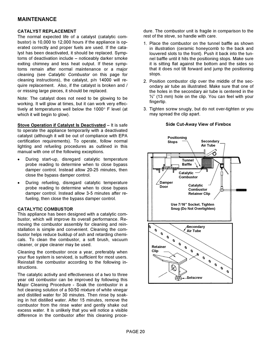 Lennox Hearth 1003C operation manual Catalyst Replacement, Side Cut-Away View of Firebox 