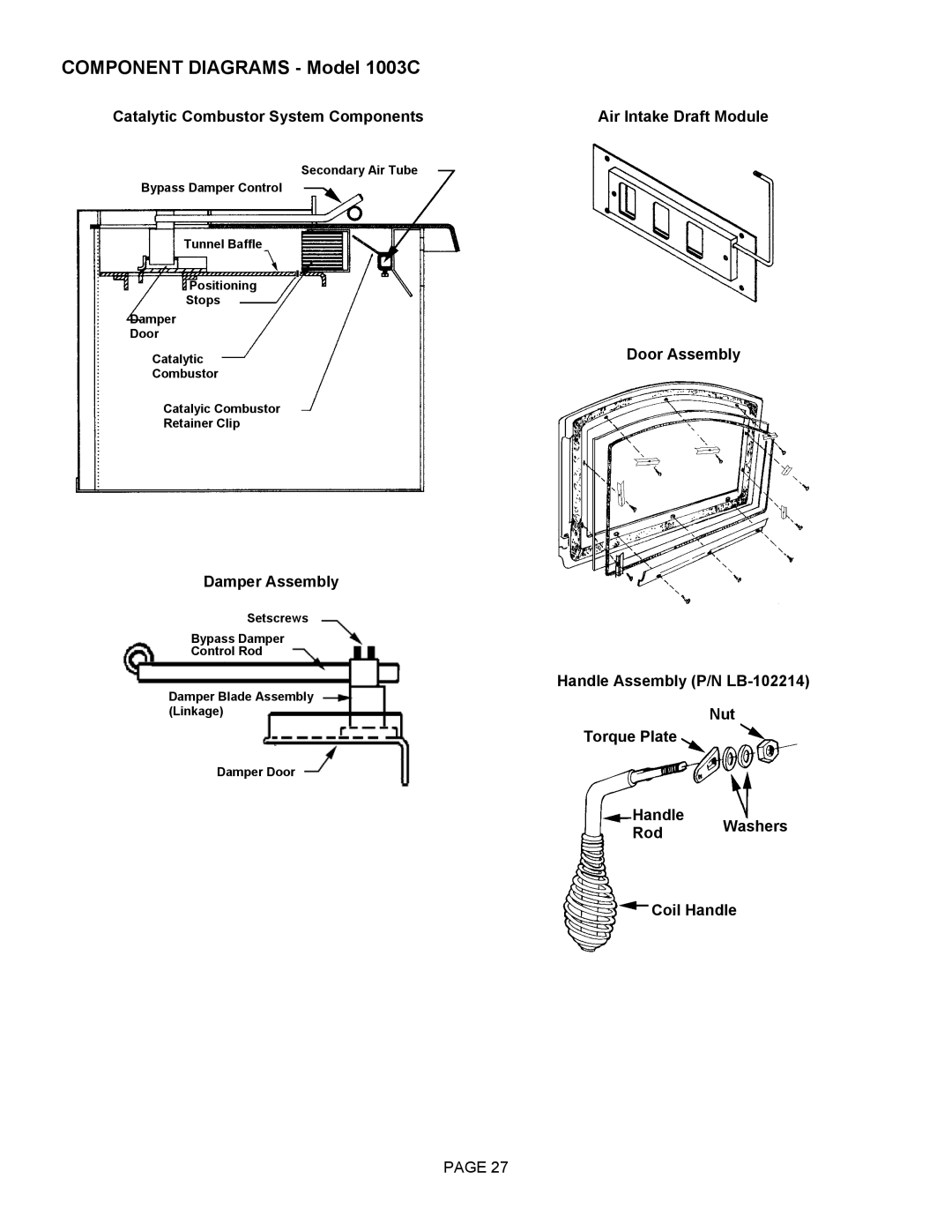 Lennox Hearth 1003C operation manual Catalytic Combustor System Components, Damper Assembly 