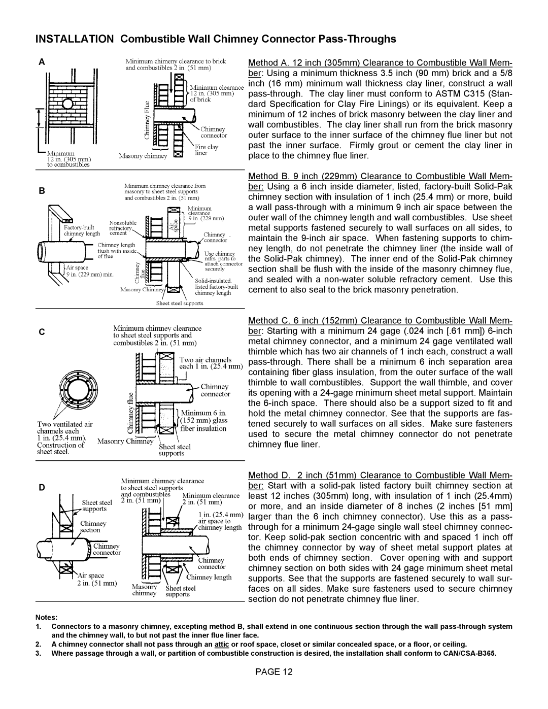 Lennox Hearth 1900HT-M operation manual Method a inch 305mm Clearance to Combustible Wall Mem 