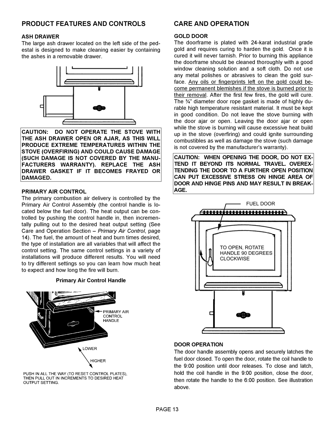 Lennox Hearth 1900HT-M operation manual Product Features and Controls, Care and Operation 