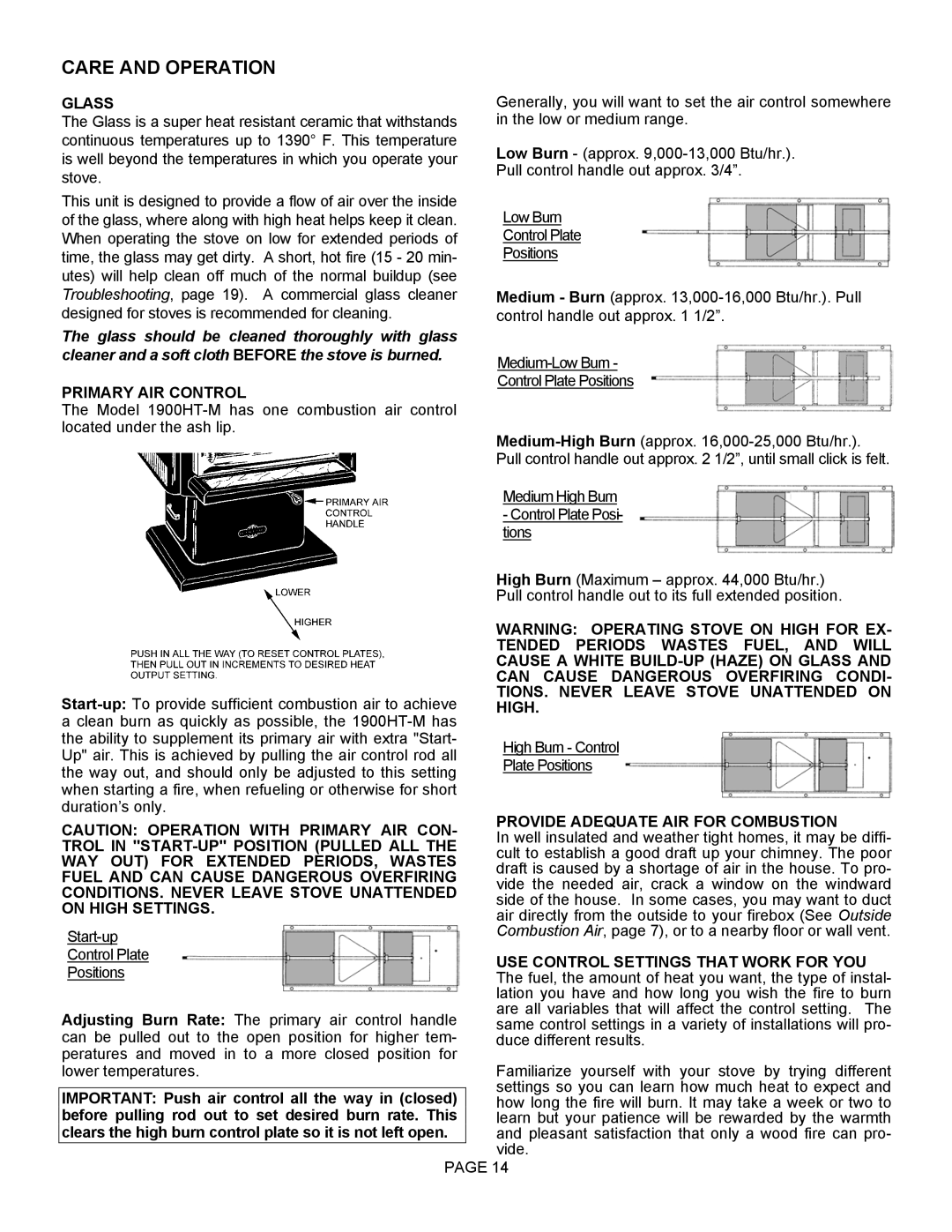 Lennox Hearth 1900HT-M operation manual Glass, Provide Adequate AIR for Combustion 