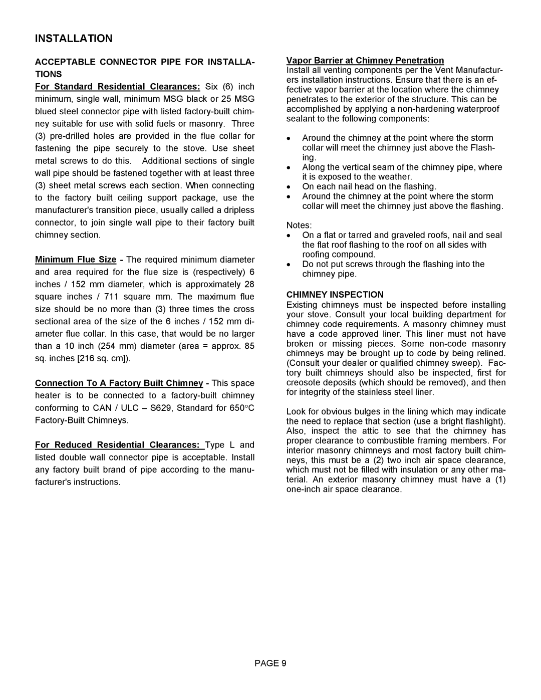 Lennox Hearth 1900HT-M operation manual Acceptable Connector Pipe for INSTALLA- Tions, Chimney Inspection 