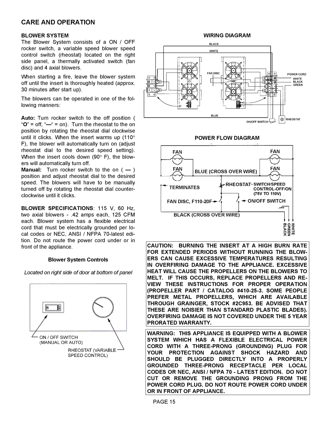 Lennox Hearth 2800HT operation manual Blower System, Wiring Diagram Power Flow Diagram 