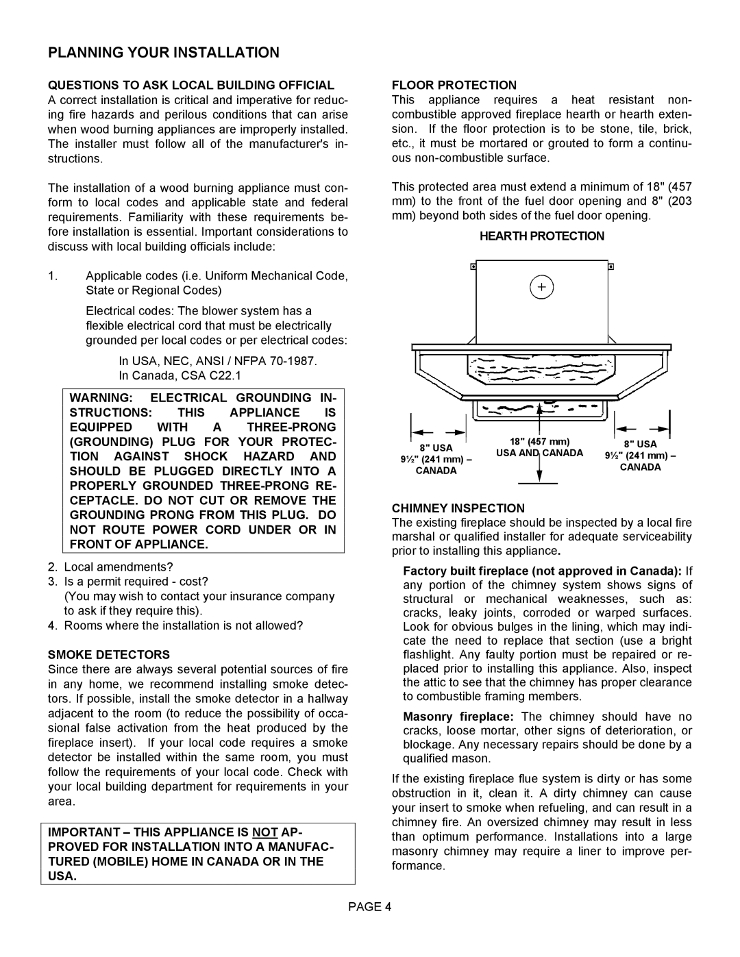 Lennox Hearth 2800HT operation manual Planning Your Installation, Smoke Detectors, Hearth Protection, Chimney Inspection 