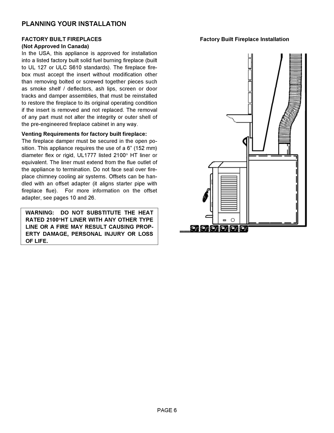 Lennox Hearth 2800HT Factory Built Fireplaces, Factory Built Fireplace Installation, Not Approved In Canada 