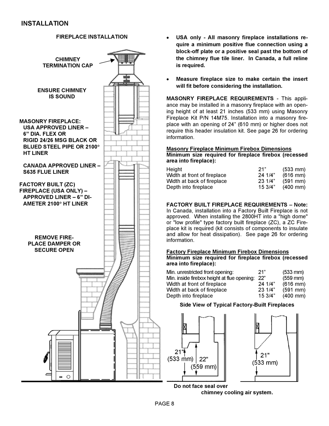 Lennox Hearth 2800HT operation manual Installation 