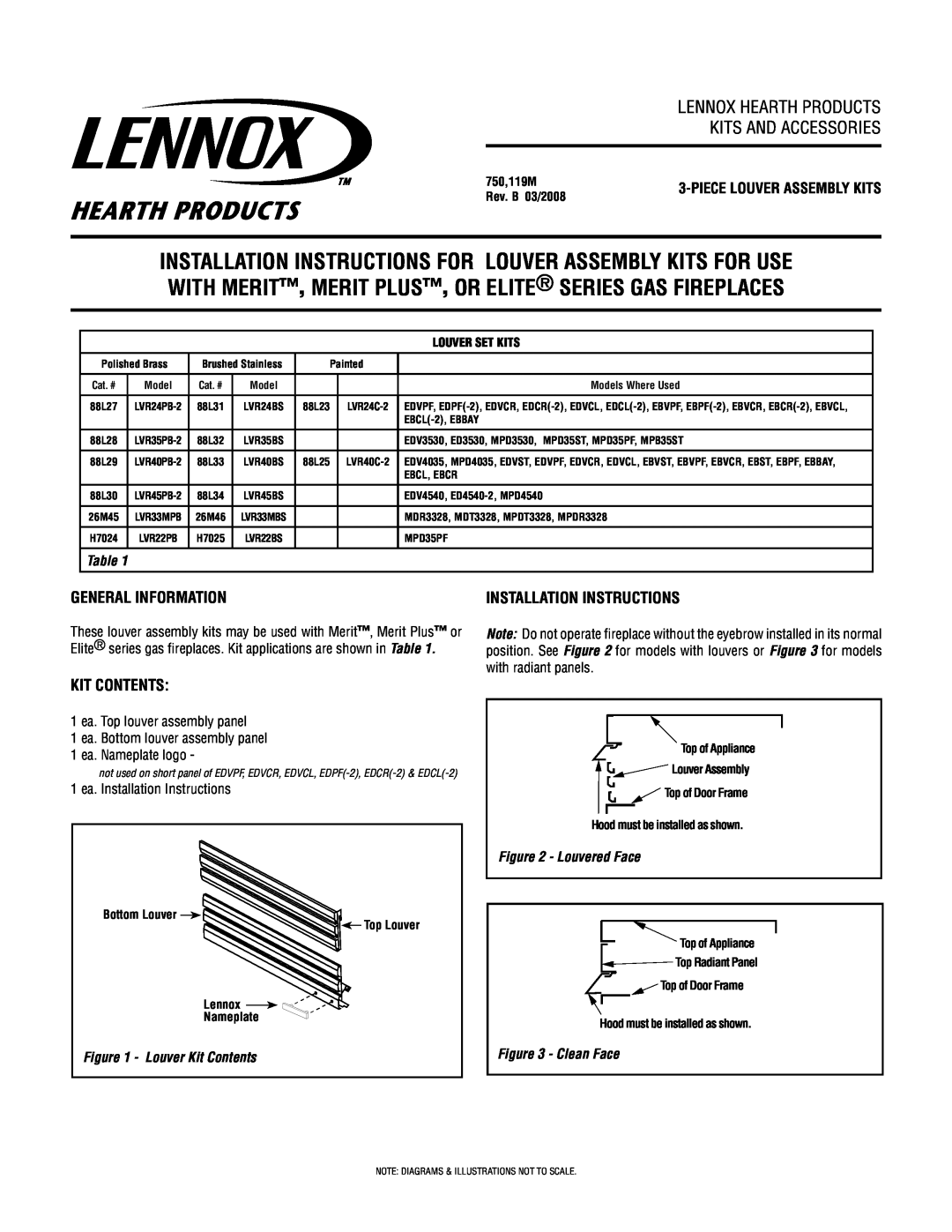 Lennox Hearth 3-Piece Louver Kit installation instructions Lennox Hearth Products Kits And Accessories, Kit Contents 
