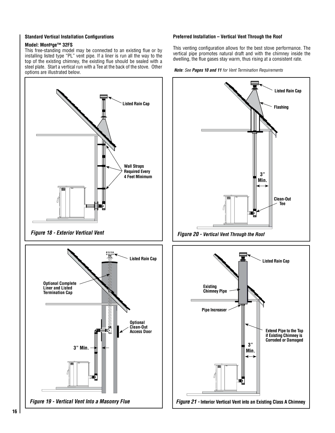 Lennox Hearth 32FS operation manual Min, Preferred Installation Vertical Vent Through the Roof 