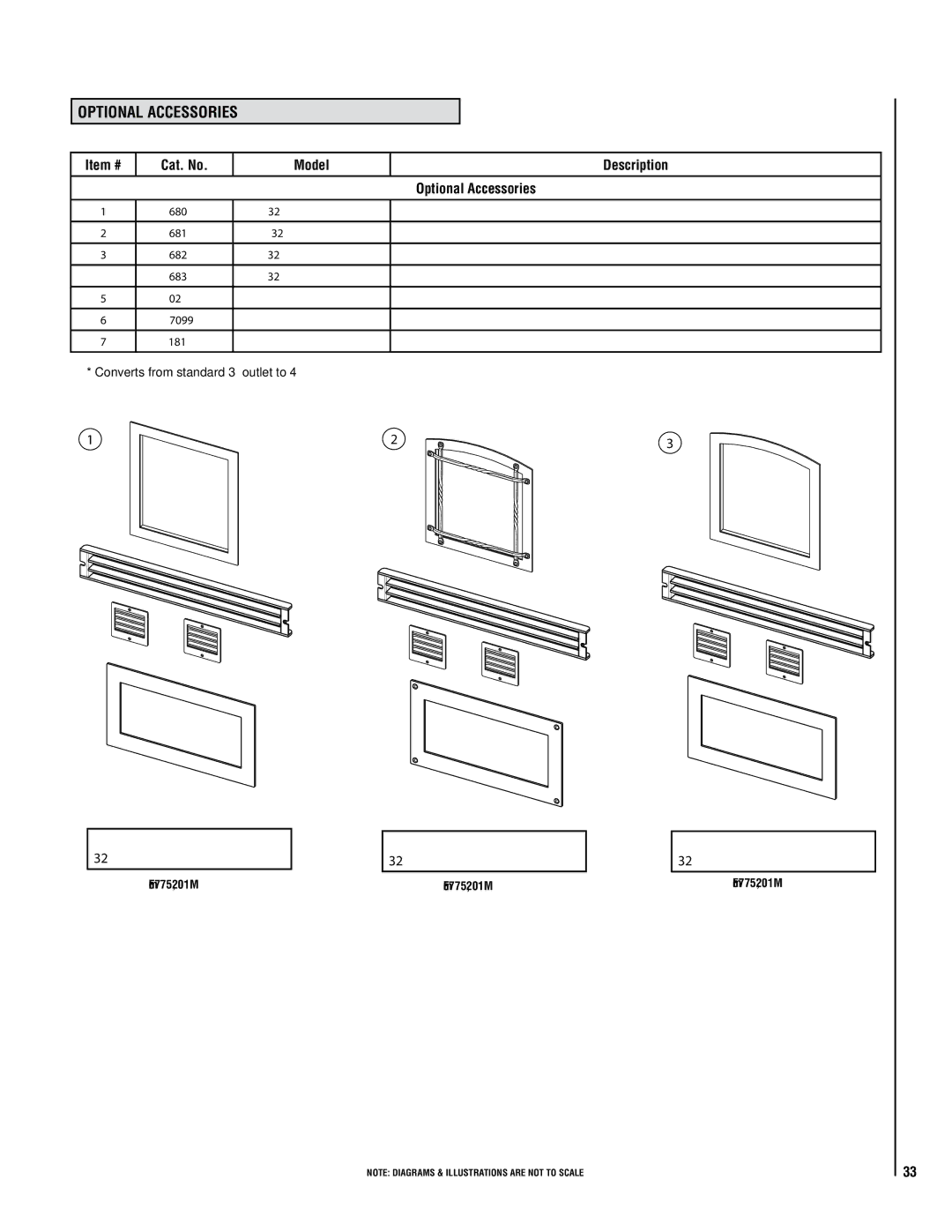 Lennox Hearth 32FS operation manual Item # Cat. No Model Description Optional Accessories 