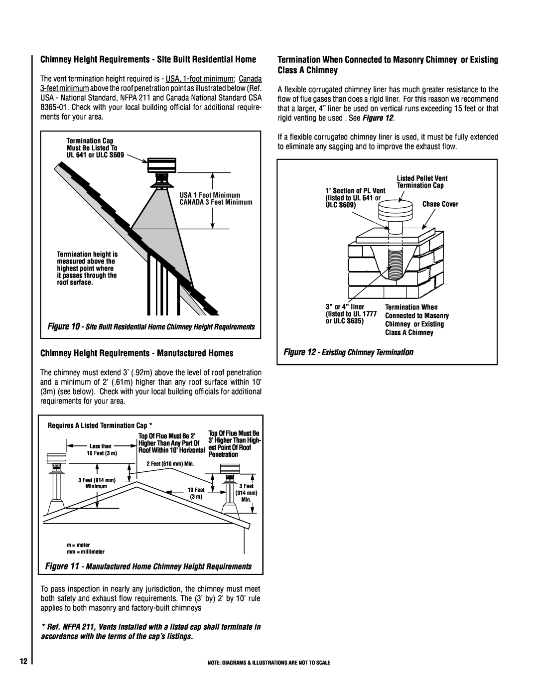 Lennox Hearth 32FS operation manual Chimney Height Requirements - Manufactured Homes, Existing Chimney Termination 