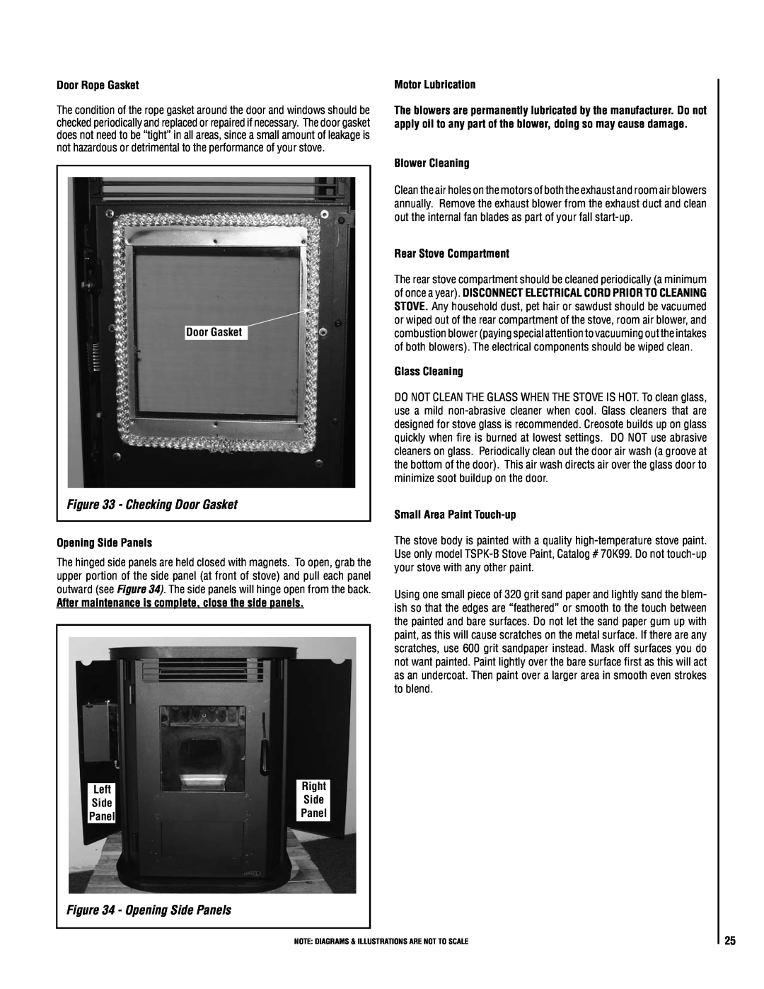 Lennox Hearth 32FS Checking Door Gasket, Opening Side Panels, Door Rope Gasket, Motor Lubrication, Blower Cleaning 