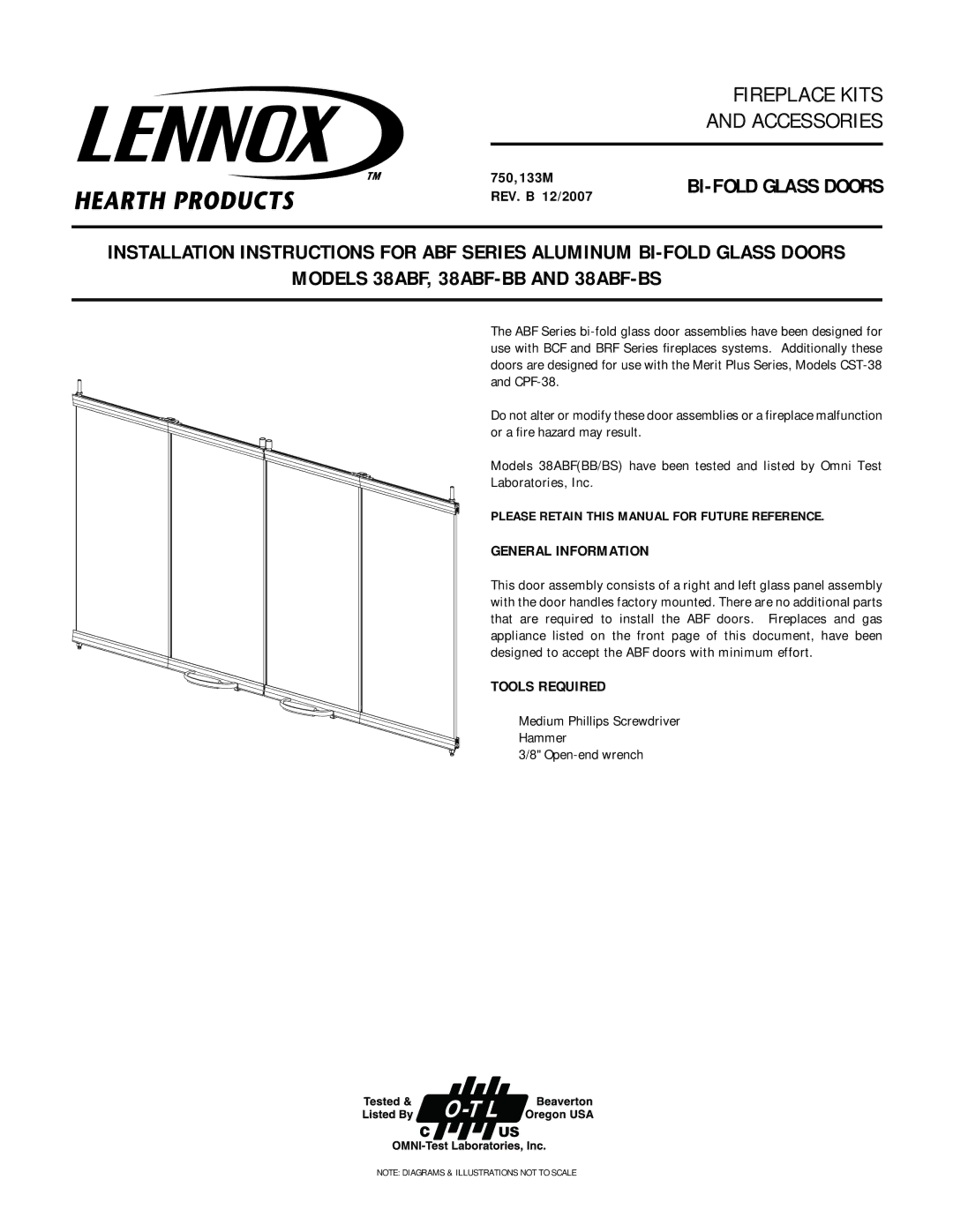 Lennox Hearth 38ABF-BB, 38ABF-BS installation instructions General Information, Tools Required 